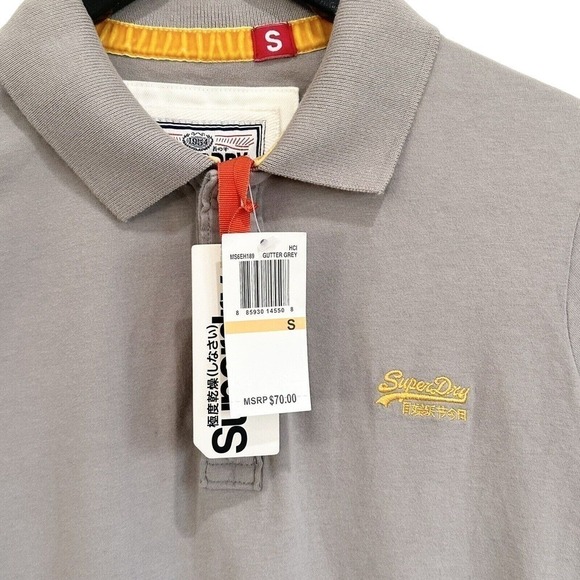 Superdry Men's Superdry Logo Gray Short Sleeve Classic Polo Shirt Size S NWT $70 - Picture 6 of 6